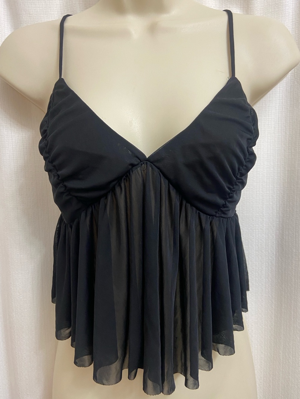 Urban Outfitters Sheer Black Backless Spaghetti Strap Pleated Camisole